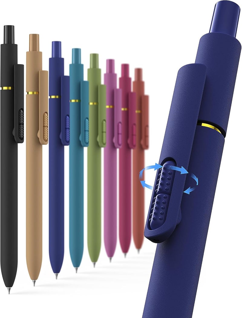 Hiacry 8 Pcs Gel Ink Pens, 0.7mm Fine Point for Smooth Writing Journaling Aesthetic Pens, Black Quick-Dry Long Lasting Fidge Pens, Cute School Office Supplies Gifts for Women （Vintage Black Ink） - Image 1